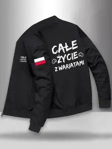 Men's Poland Flag Style Jacket, Full Zip Baseball Coat, Colorblock Casual Formal Outerwear, Winter Fitted