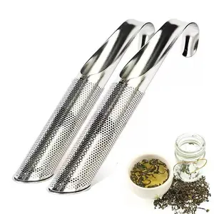 Stainless steel pipe-style hanging tea infuser with tea strainer handle, tea scoop and tea strainer, complete with tea handle