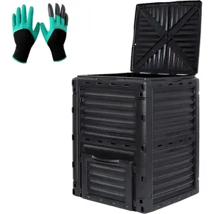 Compost Bin Outdoor 80 Gallon (300L) Large Compost Bin Composter with w/Top Flip Latch- Lid  Composter Barrel for Garden, Kitchen, and Yard , Black, Easy Assembly
