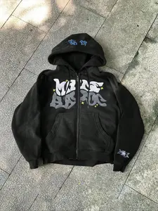 Tiktok Trend Graffiti Graphic Print Zip Hoodie Fleece Homeewear, Street Style Casual Fitted Fit, Ideal for Relaxing at Home and Expressing Fashion