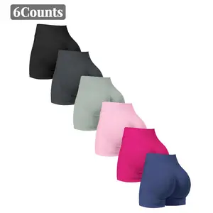 Women's 6-Pack Athletic Shorts, Seamless High-Waisted Shorts with High Elasticity and Butt-Lifting Ruched Design, Perfect for High-Impact Fitness Training, Seamless Cycling Shorts, Women's Athletic Fitness Shorts Set