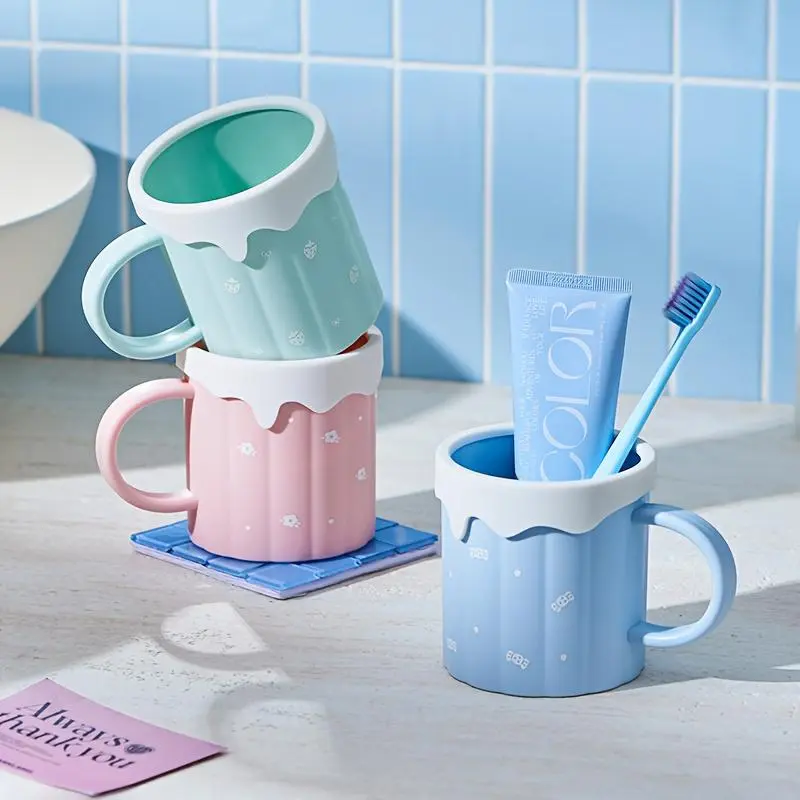 Creative Plastic Ice Cream-Shaped Mouthwash Holder - Multi-Functional Bathroom Tumbler, Toothbrush Holder, Home Bathroom Accessory, Cute Shape