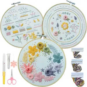 3 Pack Embroidery Kit for Beginners and Adults, Stamped Embroidery Patterns with Instruction & Video, Learn 22 Different Stitches Hand Embroidery Starter Kit