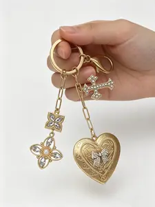 Crystal Keychain, Elegant Heart Design, Fashionable Streetwear Accessory, Daily Use Jewelry, Phone Strap, Bag Charm, Heart Shaped Keychain, Heart Keyring