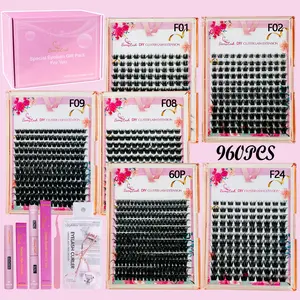 6 Boxes Thick Volume Individual Cluster Lash Set 3D Wispy Thick Volume False Eyelashes, Eyelash Extensions, Diy Eyelash Clusters with Bond Seal Remover Applicator lash curler, D Curl Mixed Length, for Everyday Makeup and Gift for Friend Family