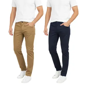 Men's 2-Pack Chinos Slim Fit Stretch Pants Multi-Color Sets with Medium Stretch Dual Pockets & Breathable Material for Everyday Wear Menswear Pocket Plain Stylish