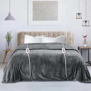 Sunvivi Heated Blanket with Dual Control, Fast Heating Throw with 10 Heating Levels & 0.5-12 Hour Auto-Off, ETL Certified, Machine Washable, Grey