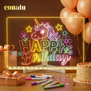 Conatu Acrylic LED Drawing Board for Kids, Acrylic Dry Erase Light-Up Drawing Board with Stand, Markers & Wipes, Erasable Reusable Board for Kids Learning, Ideal Gift for Birthday