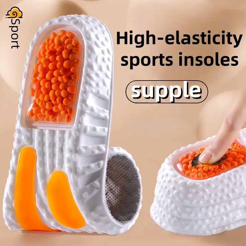 Ergonomic High Elasticity Sports Insoles - Shock Absorption Sole, PU Leather Popcorn Dot Design, Low Arch Support, Soft Cushioning, Anti-Slip Surface, All-Day Comfort & Sweat Control, Work-Boot Compatible, Large Size, Unisex, All Seasons, Shoe Accessories