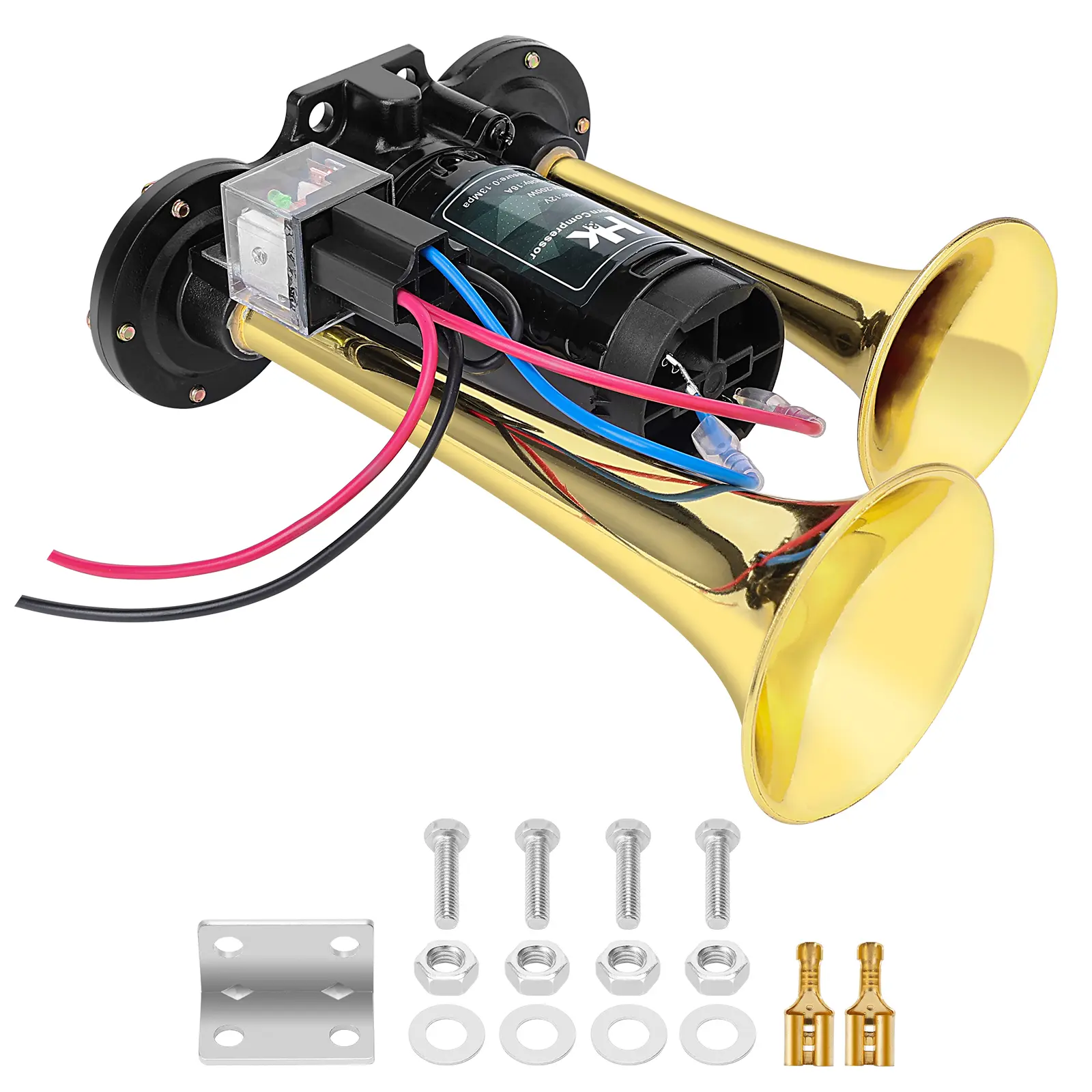 HK 12V 150db Super Loud Twin Tone Air Horn Kit with Compressor, Truck Accessories for 12V Vehicles Semi Trucks, Train Horn Kits & Motorcycle Accessories