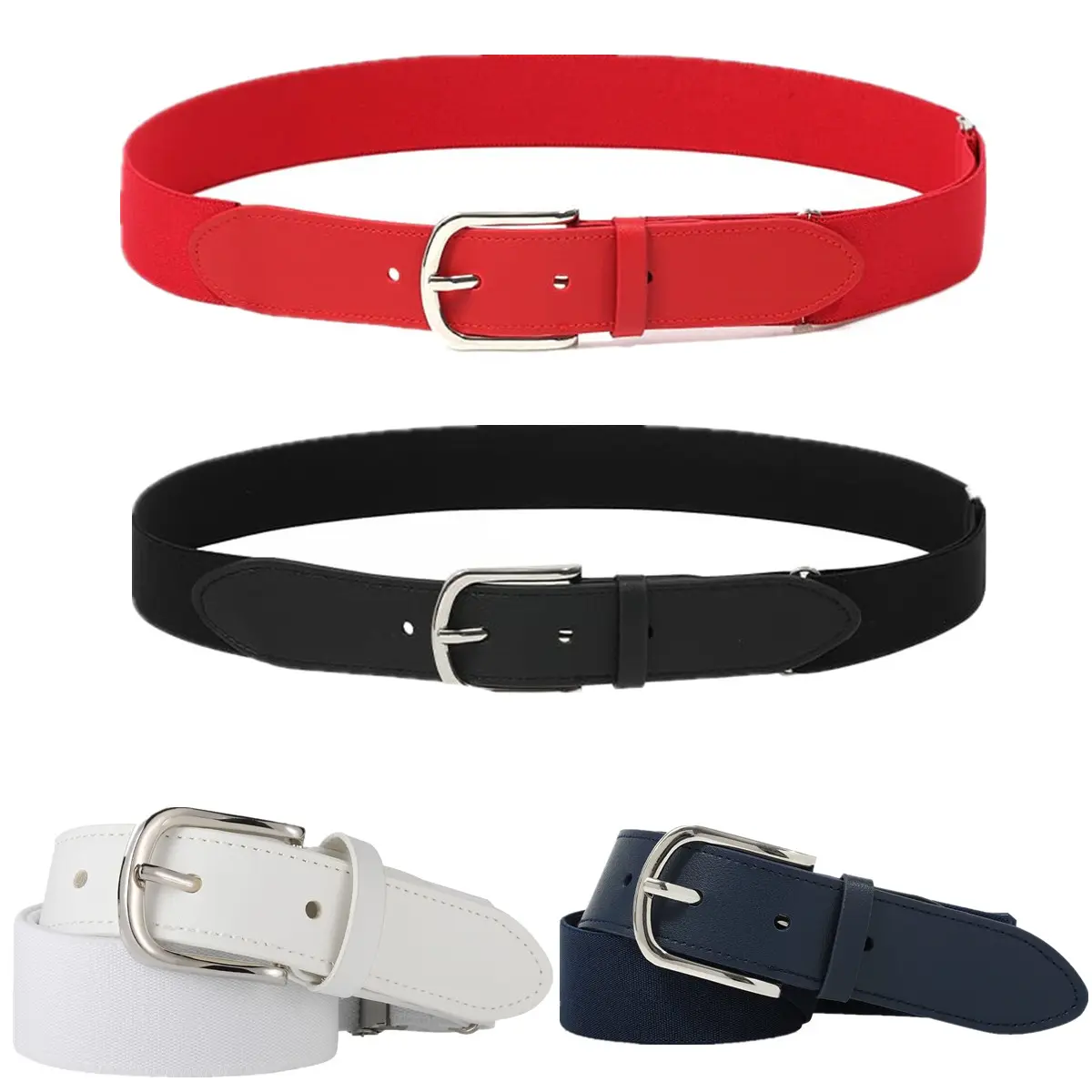 Adult Baseball Belt PU Leather Fashion Elastic Adjustable Softball Uniform Belts for Women and Man Waistband Sports Belts (123cm)