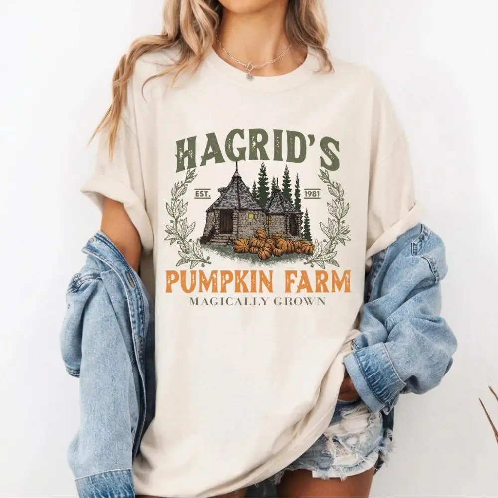 Hagrid Pumpkin Shirt, Fall Wizard Tee, Halloween Pumpkin Patch, Cute Autumn T-Shirt, Magical Farm Shirt, Cozy Wizard Fall Casual Oversized
