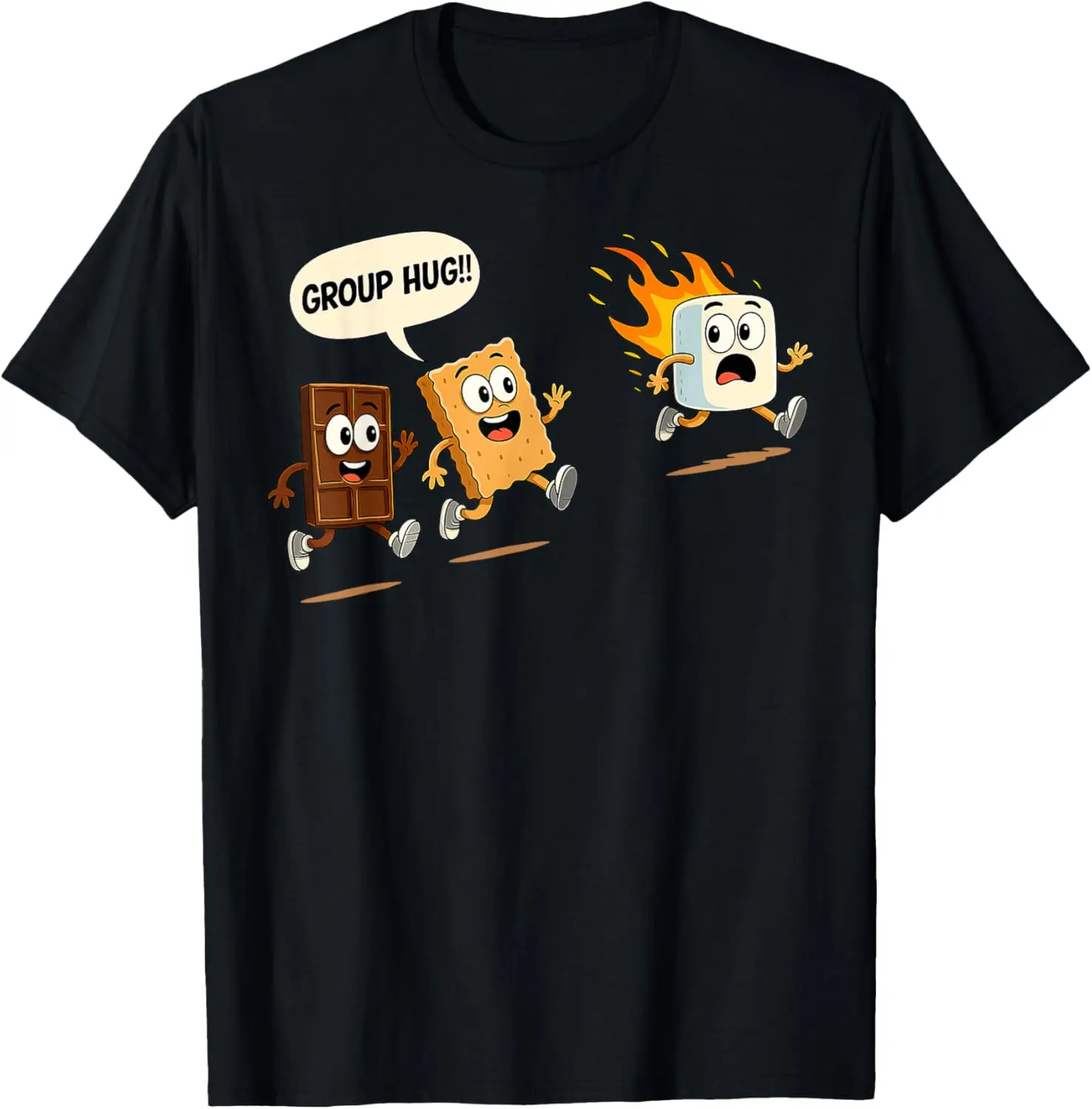 Women's 100% Cotton Round Neck Short-Sleeve Vintage Everyday Top, Unisex Group Hug S'mores Funny Marshmallow Campfire Camping T-Shirt, Tops, Shortsleeve, Casual, Clothes, Crew Neck, Campfire Theme, Graphic Print