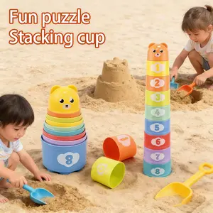 Rainbow Stacking Cups Stacker Educational Water and Sand Toys, Montessori Early Education Cognitive Numbers Letters, Suitable for Bathing and Beach Play