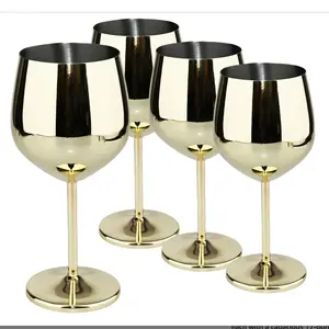Unbreakable Stainless Steel Wine Glasses Set of 4 – 17oz Gold Goblets for Outdoor, Travel, Housewarming, Anniversary & Valentine’s Gift