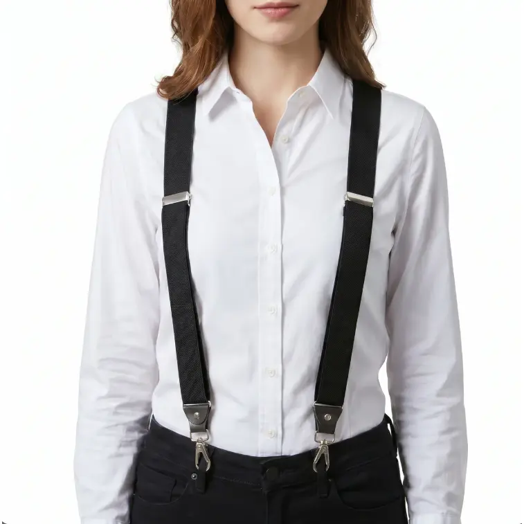 Women's Heavy-Duty Y-Back Elastic Suspenders, 1.37 Inches Wide with PU Leather Details, Adjustable for All-Day Comfort, Ideal for Orchestra & Choir Use