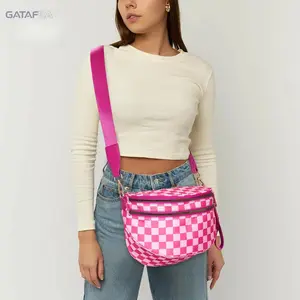 Checkered Nylon Waist Belt Bag, Large Size Friendly Crossbody Fanny Pack with Adjustable Strap, Roomy Capacity Holds Daily Essentials, Stylish Black White Checkered Sling Purse for Casual Outdoor Travel Street Daily Wear