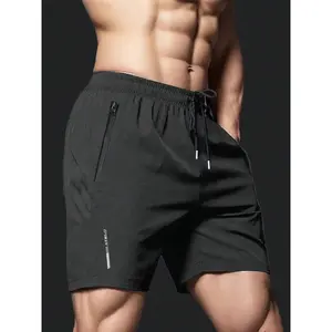 Men's Athletic Solid Colour Shorts - Multi-Size Polyester Mix Quick-Dry Fabric, Zipper Pockets, Elastic Waistband, for Gym, Running, Casual Wear