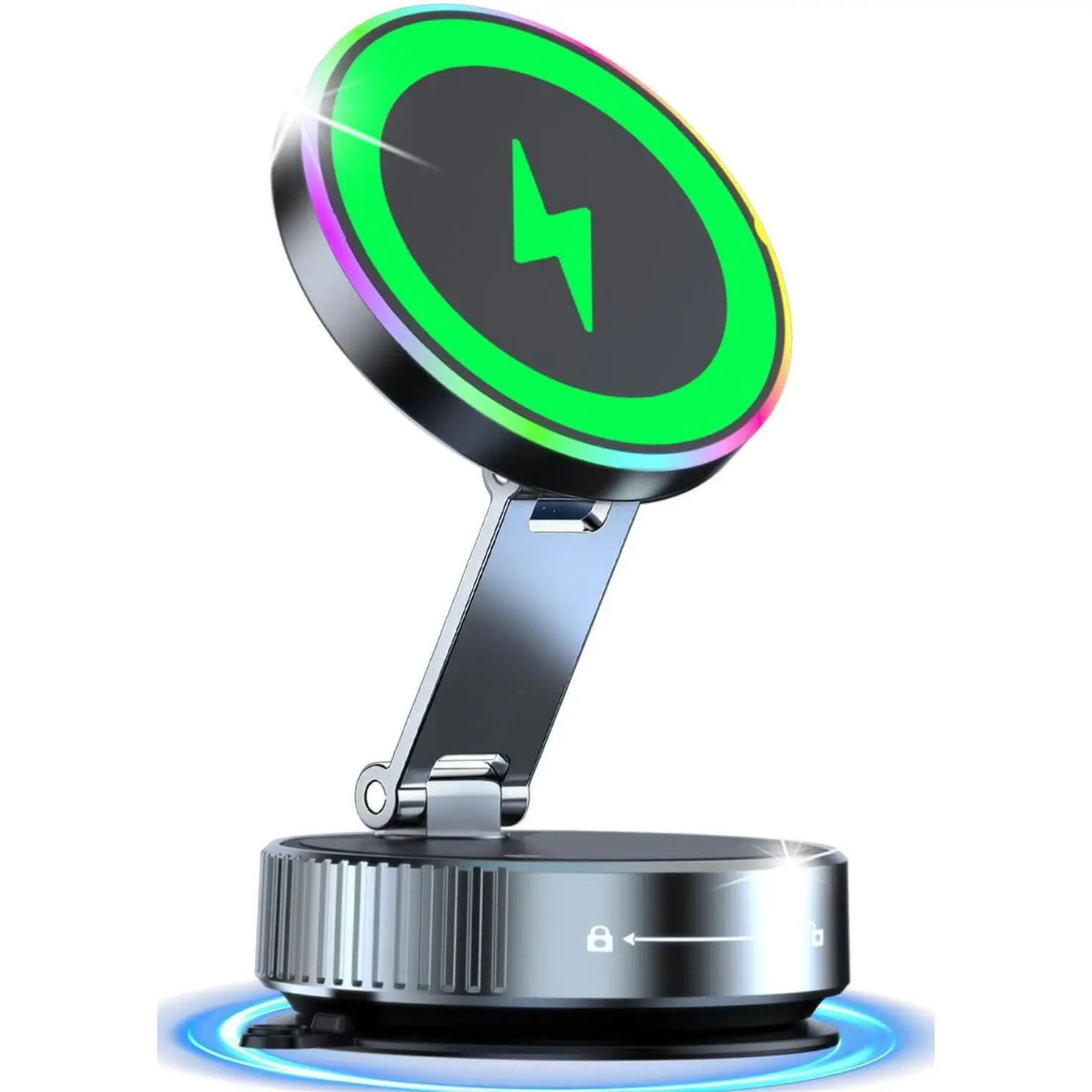 MagSafe Magnetic Charging Design Wireless Mobile Charger - 15W Fast Charge Phone Holders & Mounts, 120LBS Vacuum Suction Base, 3800GF Magnet, 780° Adjustable Hands Free Car Mount for iPhone, Android Phones