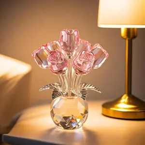 Artificial Crystal Rose Flower Design Ornament, 1 Count Creative Rose Flower Statue, Decorative Flower for Home Living Room Bedroom Office, Faux Rose Bouquet, Artificial Flower Arrangements