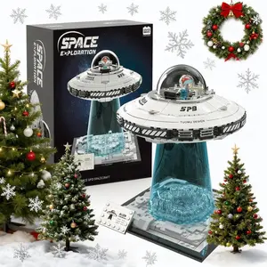 Magnetic Blocks STEM Educational Building Blocks Set - Space Exploration UFO with Dual LED Lights & Transparent Base, Collector Model for Ages 8+ Montessori Fantastic Christmas and Birthday Gift! Synthetic