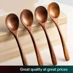 Natural Wooden Spoon Set, 4/6 Counts Multi Specification Durable & Eco-friendly Long Handle Cooking Spoons for Kitchen, Cooking, Baking & Serving