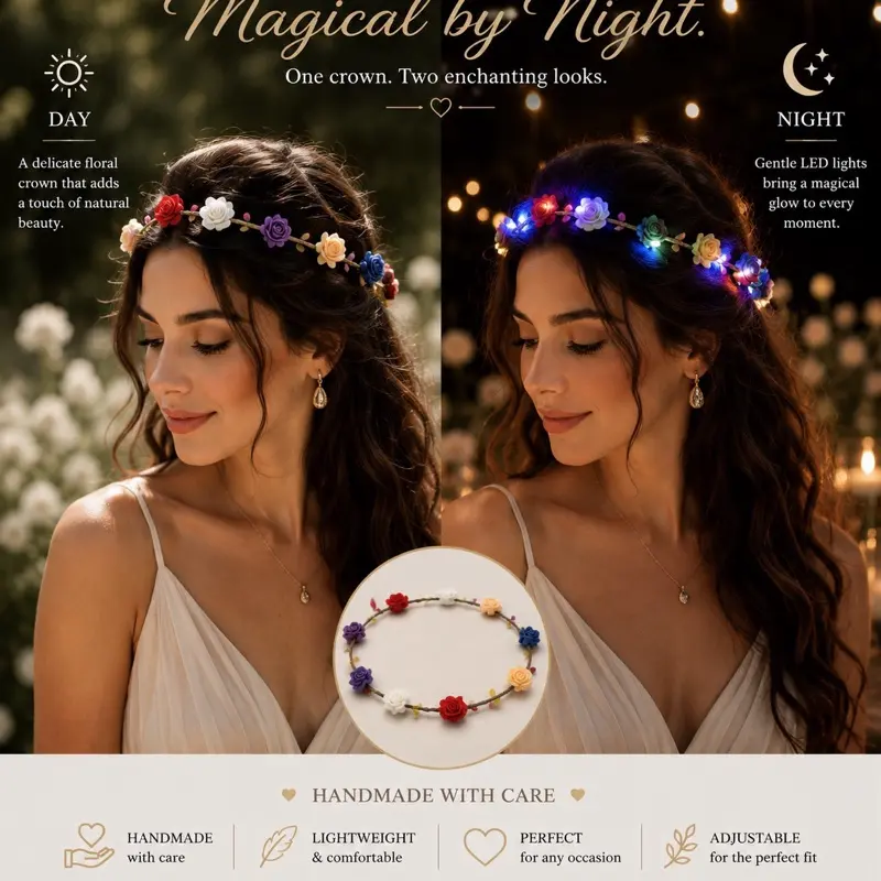 LED Hair Crown with Colorful Decorative Elements LED hair Crown Party Supplies Flowers For hair