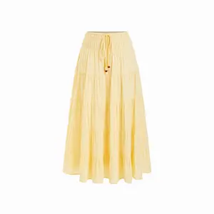 Cider 100% Cotton Textured Tiered Flared Midi Skirt