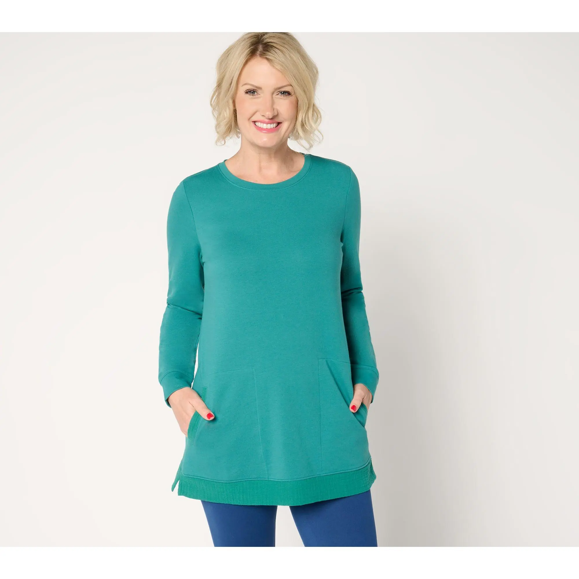 Denim & Co. Active Regular French Terry Tunic with Gauze Detail