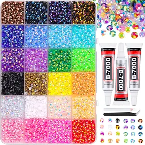 30000Pcs Resin Jelly Rhinestones for Crafting Multicolor 3mm Flatback Gems with B7000 Glue Tweezers Shimmer Bedazzler Kit for DIY Decor Clothing Tumblers Shoes Nails