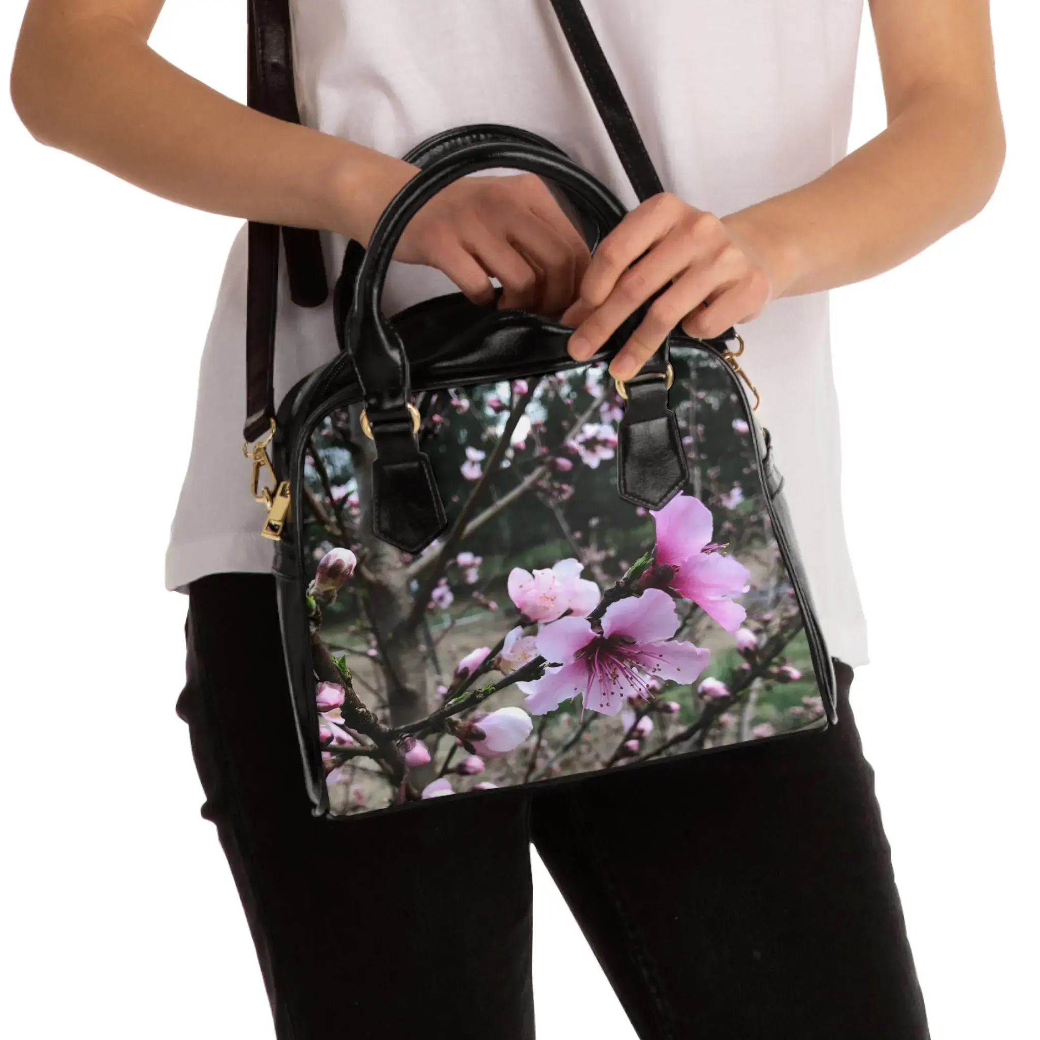 Pink Cherry Blossom Shoulder Handbag | Floral Spring Bloom Print