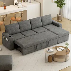 wanan 103" Sleeper Sofa, L-Shaped Sectional Sofa Bed with Storage Chaise, Quick Installation, Reversible 2 in 1 Pull Out Couch with Cup Holders and Side Pockets for Living Room (Chenille, Grey)