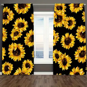 Sunflower Print Curtains Set, Fashionable Rod Pocket Window Drapes for Bedroom & Living Room, Comfortable Atmosphere, Easy Installation, Home Decoration Curtain, Interior Decoration Accessories