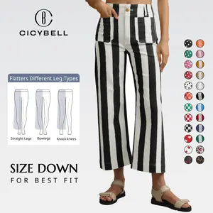 Cicy Bell Womens Striped Jeans Casual High Waisted Stretchy Straight Leg Denim Pants with Pockets