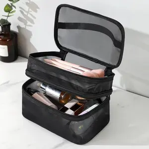 Double Layer Mesh Makeup Bag, Large Capacity Mesh Cosmetic Bag, Portable Travel Storage Makeup Pouch Toiletry Bag, Travel Cosmetic Bags, Summer Makeup, Gift for Women