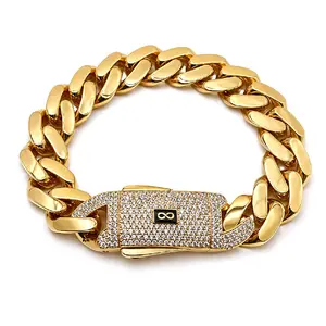 MONACI 14K Yellow Gold Hollow Cuban Bracelet 8.5" Inches 15.0MM Handcrafted in NYC with Cubic Zirconia Lock