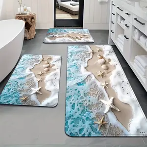 Summer Sea Beach Starfish Shell Pattern Long Carpet Is Suitable for Kitchen Bathroom Laundry Decoration.
