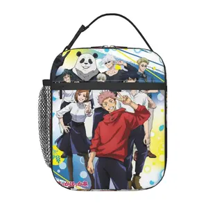 Cartoon Jujutsu kaisen Lunch Bag, Insulated Jujitsu kaisen Lunchbox for Picnics. Cute Jjk merch Reusable Lunch Bag with Pockets, Perfect Present for Holiday Parties, Anniversaries and Graduation