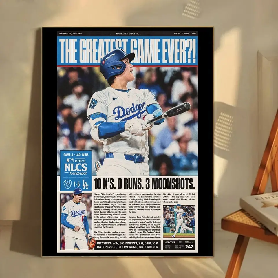 Shohei Ohtani Los Angeles Dodgers Poster Print Unframed Shohei Ohtani Los Angeles Dodgers Poster Print Unframed