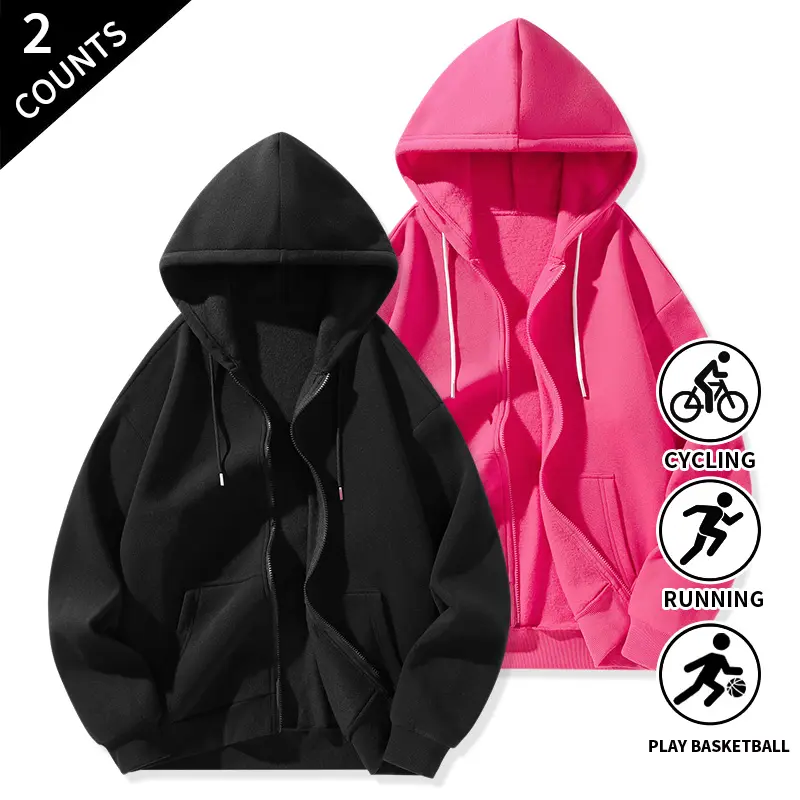 2-Pack Vintage Grunge Retro Zip-Up Hooded Lightweight Outerwear for Men — Loose Fit Hooded Jackets, Skater/Hip Hop Style, Basic Streetwear, suitable for outdoor training and everyday casual wear