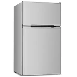 Mini Compact Refrigerator, 3.2 Cu.Ft. Separate Freezer Double 2-Door Adjustable Removable Shelves For Basement/Apartment/Dorm/Office,GREY