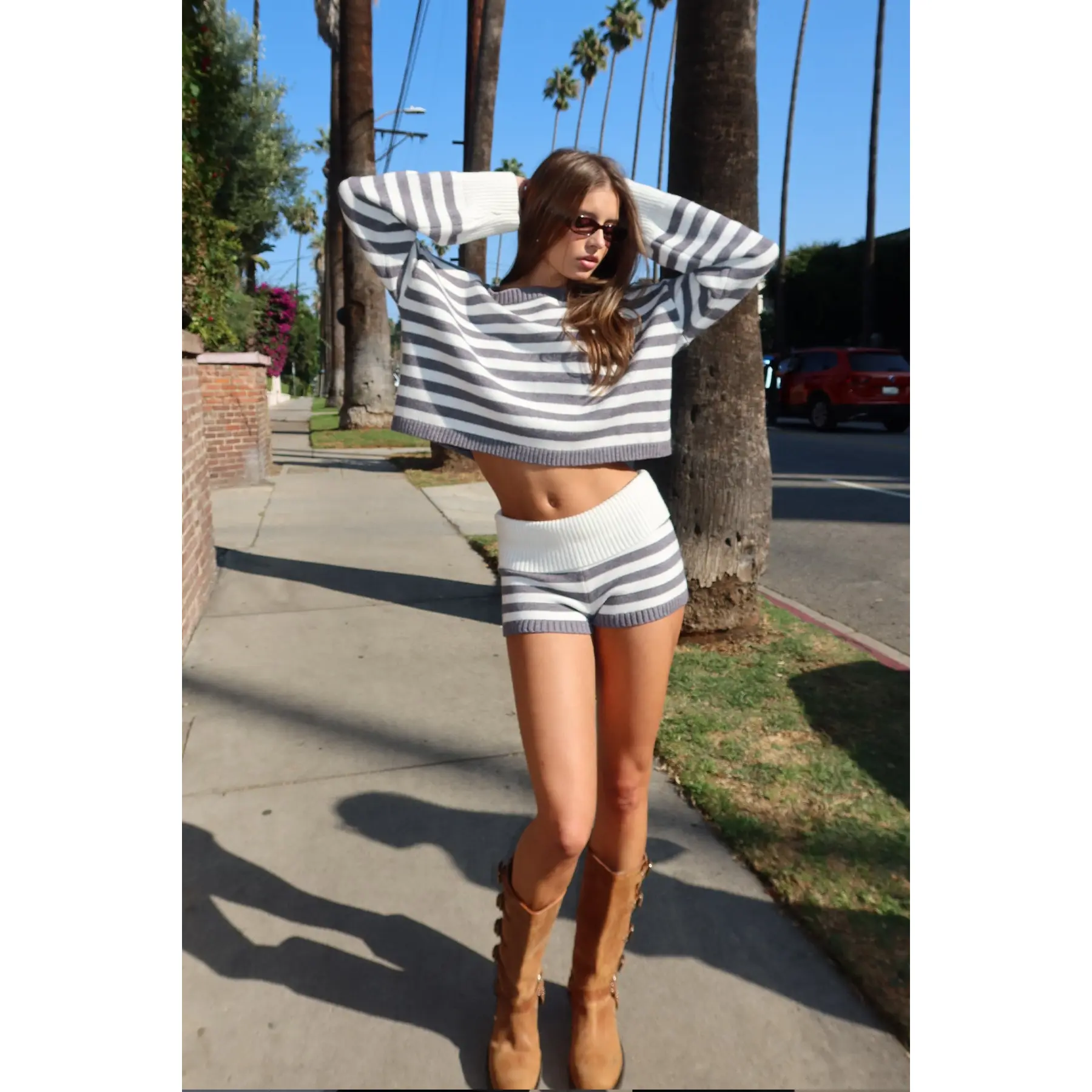 Saphi Striped Foldover Knit Shorts Saphi Striped Foldover Knit Shorts