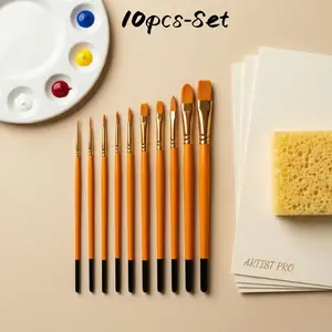 10pcs solid wood professional nylon hair painting pen set, containing a variety of pen shapes, to meet the needs of fine outline and color, easy to clean, suitable for canvas, model, ceramic painting, the first choice for gifts.