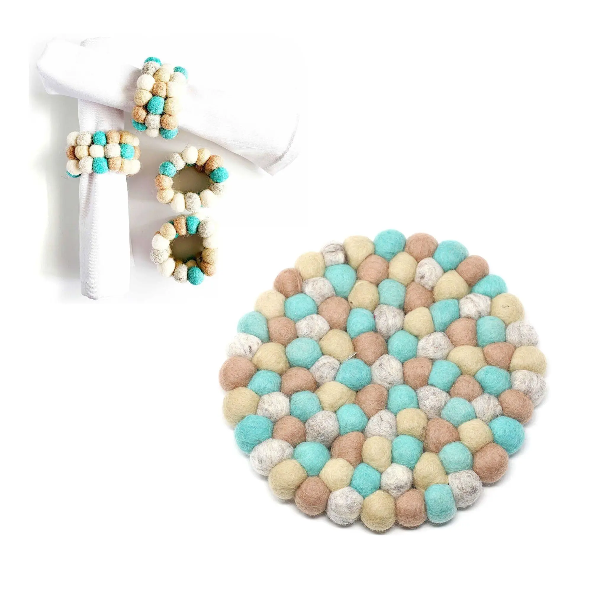Global Crafts Handcrafted Felt Trivet and Napkin Ring Set