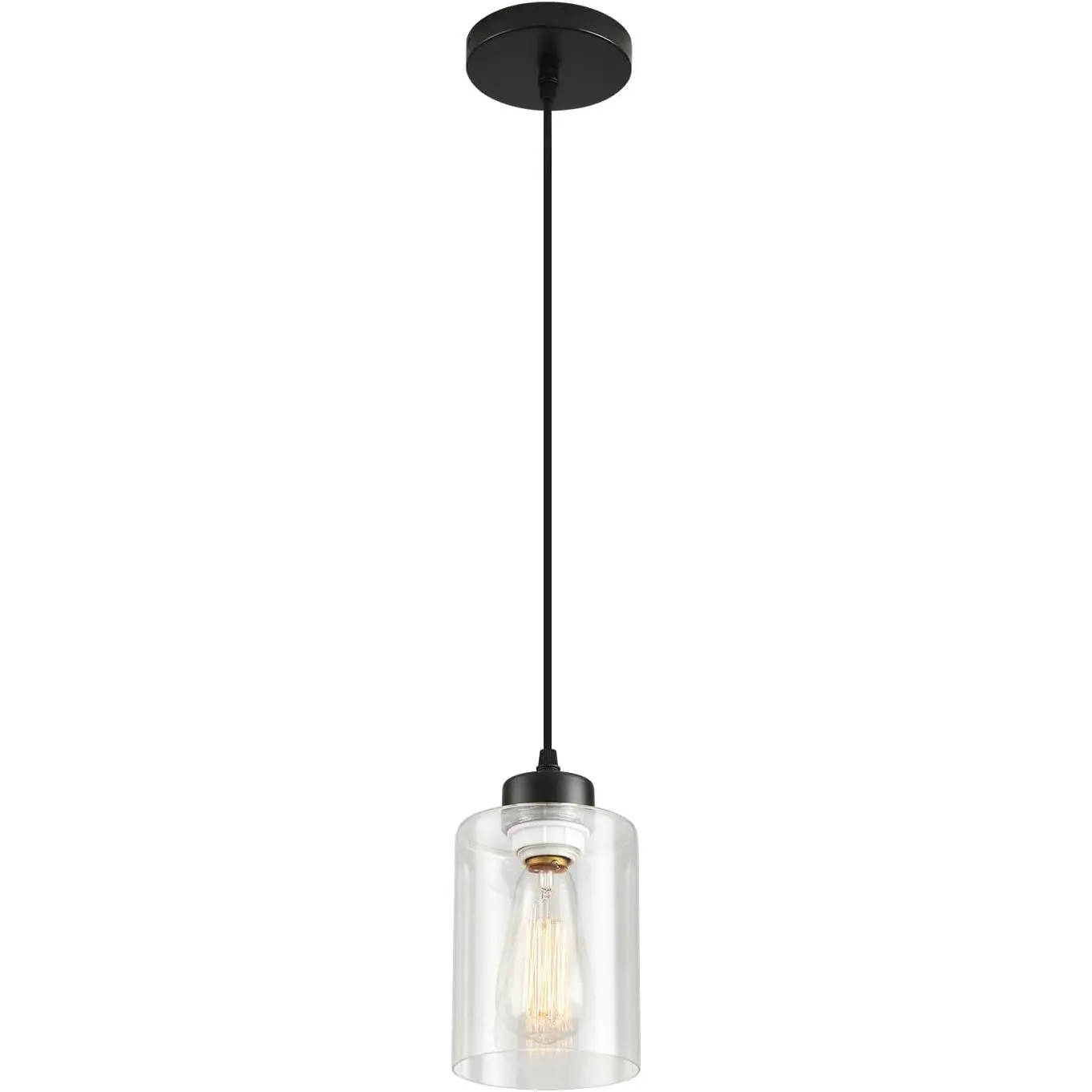 Black Farmhouse Pendant Light with Glass Shade - Industrial Adjustable Indoor Lighting Hanging Fixtures