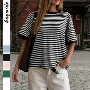 Tops for Women Striped Fashion T Shirts for Women Color Block Crewneck Design Loose Basic Tee