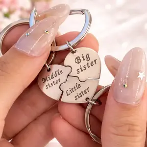 3PCS Sister Keychains – Big Sister, Mid Sister, Little Sister Matching Heart Keyring Set, Birthday, Christmas, Mother’s Day, Wedding Gift for Sisters, Family Jewelry Accessory