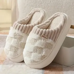 Home Cozy Plaid Pattern Slippers for Men & Women Soft Cotton Anti-Slip Cashmere Lined Indoor Home Slippers Cozy & Comfortable Footwear Flipflop