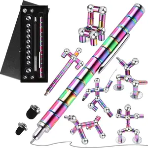 Magnetic Stress Relief Pen Toy, Rainbow Magnet Metal Writing Pen for Anxiety Relief, DIY Adult Multifunctional Relaxation Pen, Creative Gift for Christmas Party