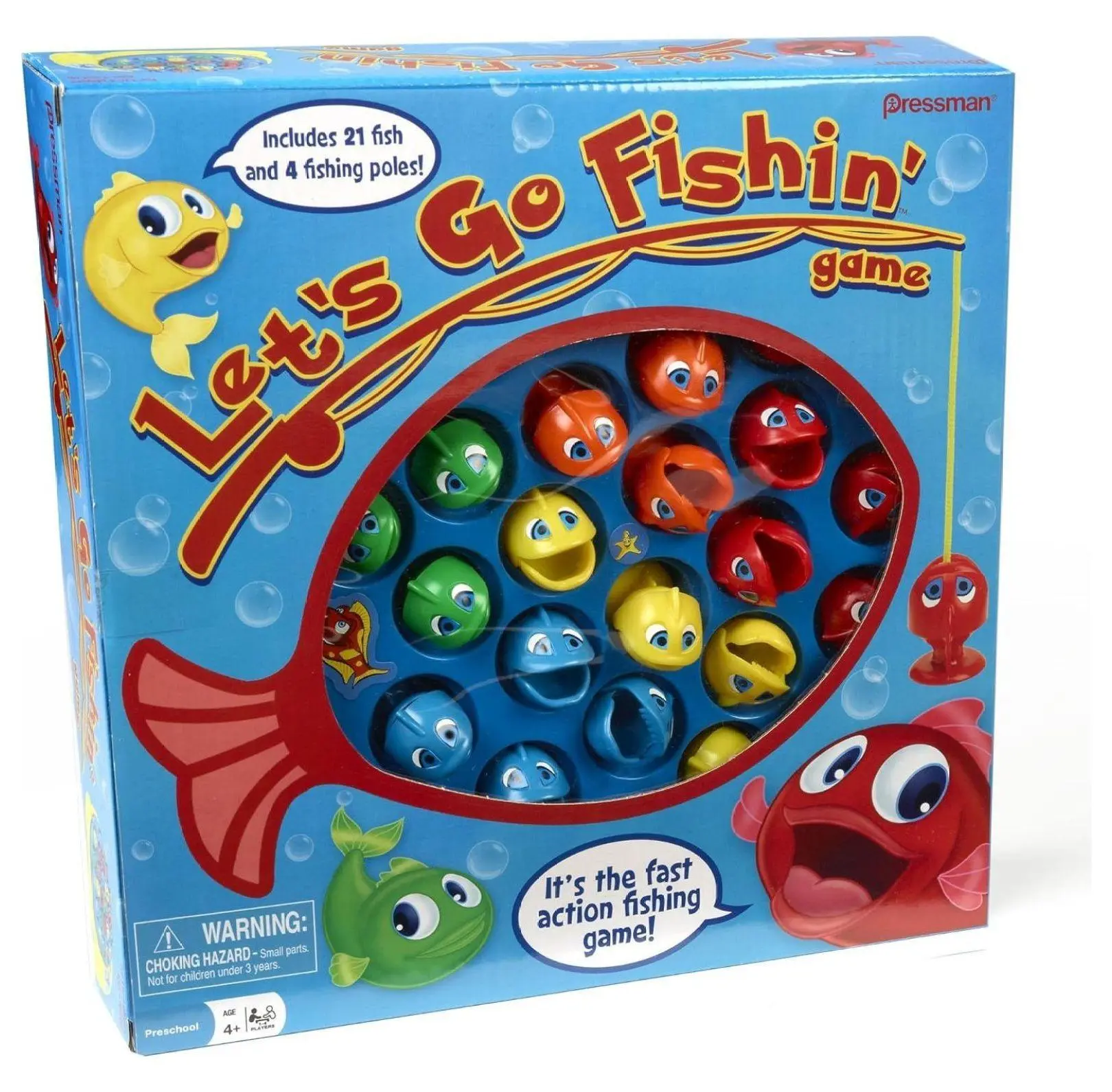 Pet Interactive Travel Fishing Game Set - Fast-Action Plastic Toy for Kids Ages 3+, 1-4 Players, 21 Fish, 4 Fishing Poles, Compact Design, Detailed Instructions, Encourages Imaginative Play, 10.5x2x10.5 Inches, Fast Action Fishing Game